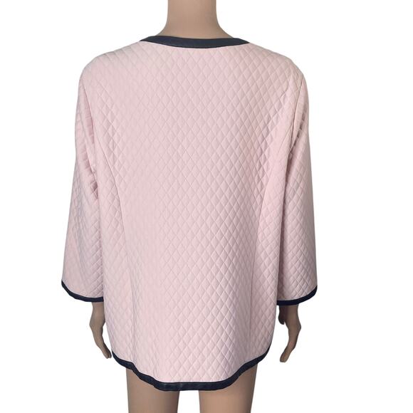 Joan Rivers Quilted Jacket Womens Large Pink Faux Leather Black Trim - Picture 2 of 10